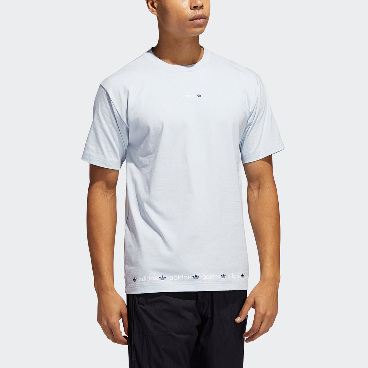 adidas originals Linear Repeat Logo Sports Round Neck Short Sleeve Blue GN7127