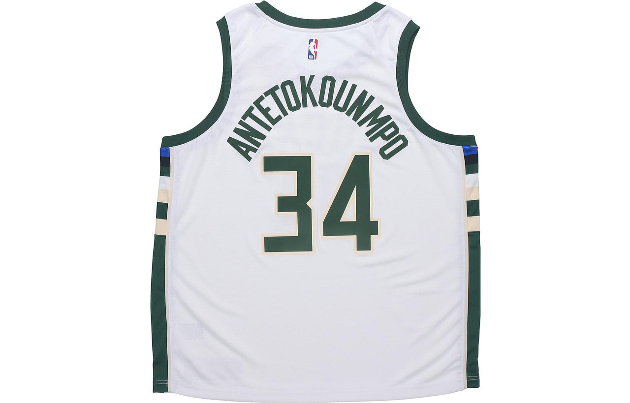 Nike NBA Basketball Sports Vest SW Fan Edition 20-21 Season Milwaukee Bucks Alphabet 34 White CW3599-103