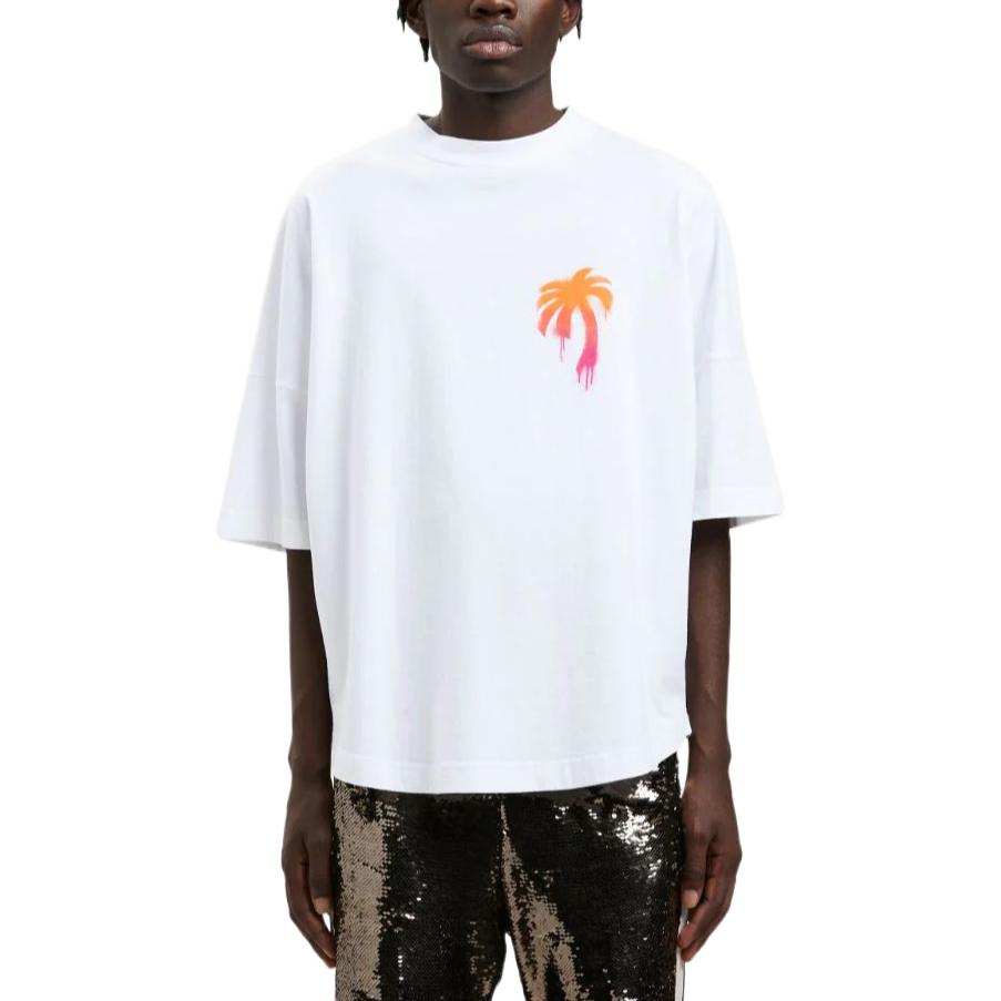 Palm Angels FW22 Sprayed Palm Logo Over Tee 'White Fuchsia' PMAA002F22JER0040132