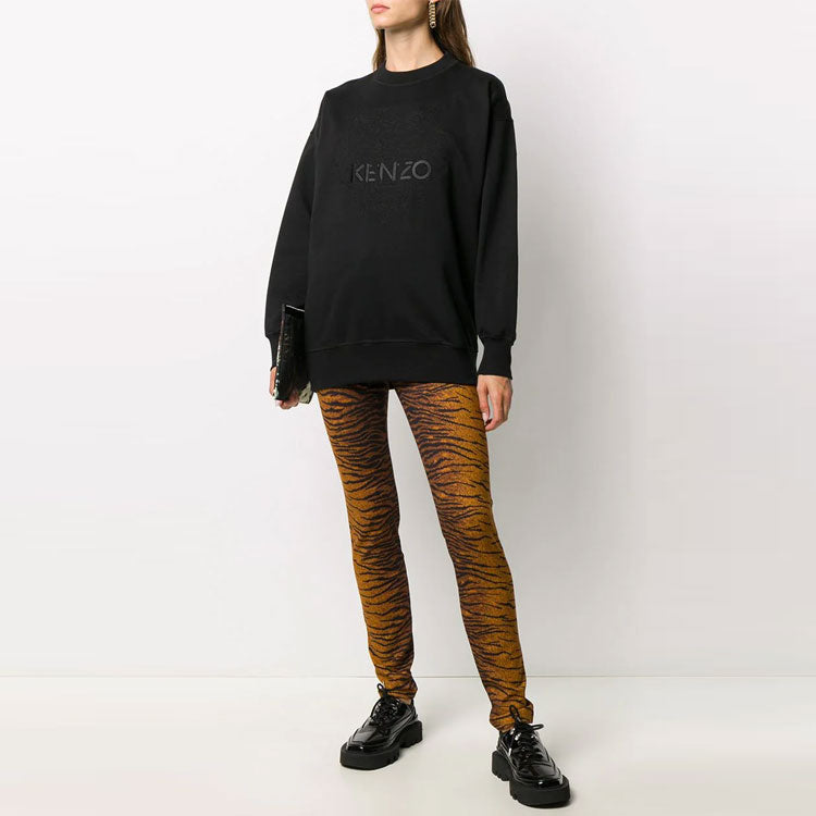 (WMNS) KENZO Tiger Head Embroidered Logo Pullover Hoodie Black FA62SW9214XH-99