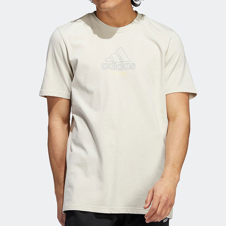 Men's adidas Alphabet Logo Printing Casual Sports Short Sleeve Beige T-Shirt IB9425