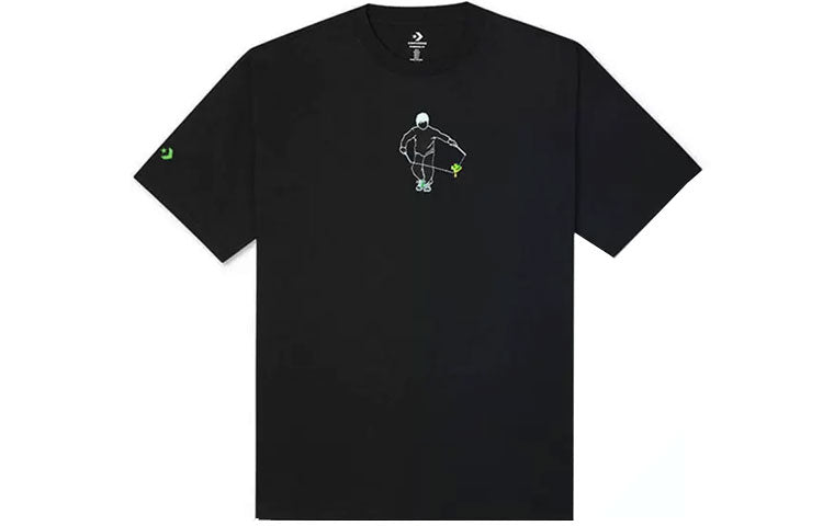 Men's Converse Alphabet Pattern Printing Sports Round Neck Short Sleeve Black 10023151-A02
