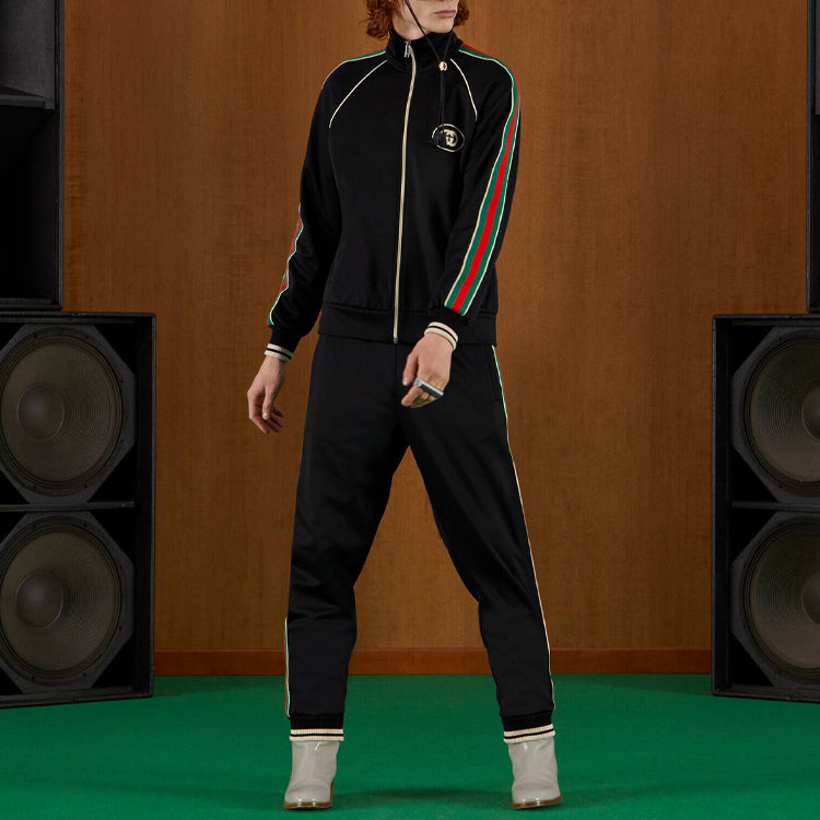 Gucci Tapered Webbing-Trimmed Stretch-Jersey Sweatpants 'Black' 698426-XJEES-1152