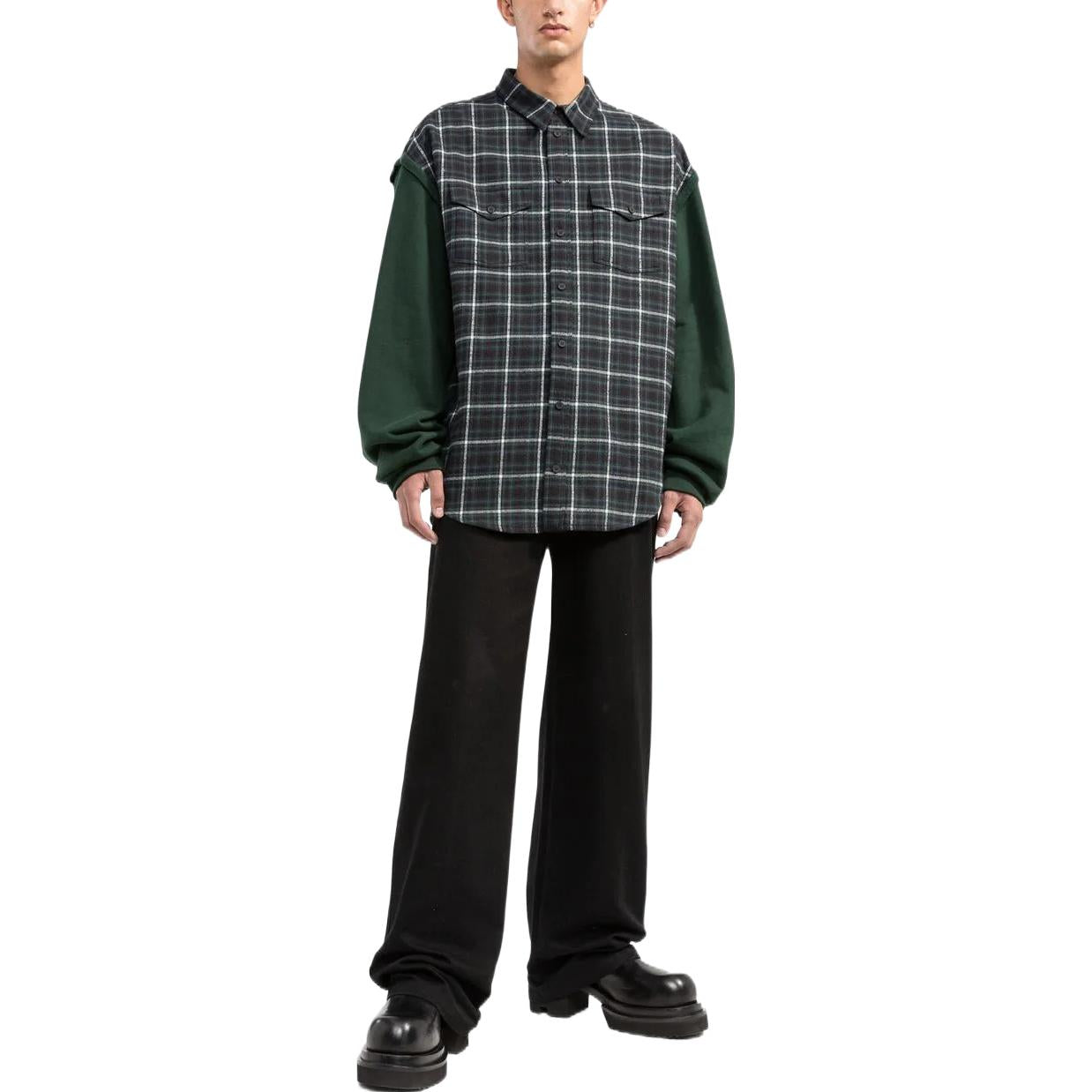 Balenciaga Checked Panelled Flannel Shirt 'Green' 658936TCM013064