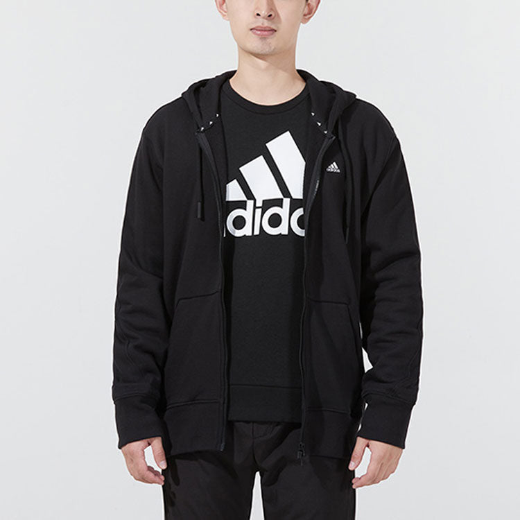 adidas Solid Color Logo Casual Sports Woven Zipper Hooded Jacket Black H45369
