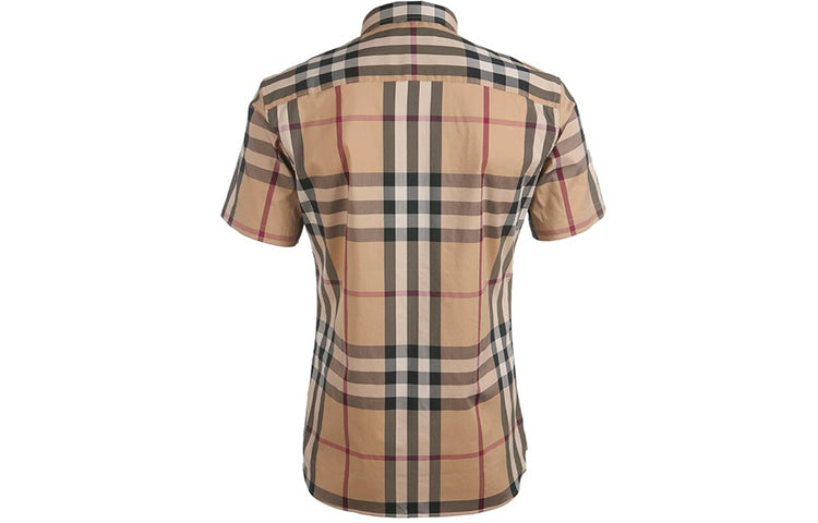 Men's Burberry SS21 Plaid Button Short Sleeve Shirt Khaki 45575971