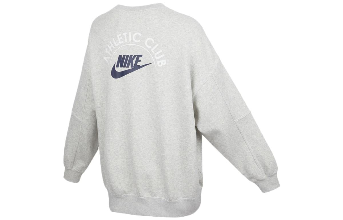 (WMNS) Nike Logo Alphabet Embroidered Loose Fleece Lined Round Neck Pullover Gray Hoodie DQ9146-050
