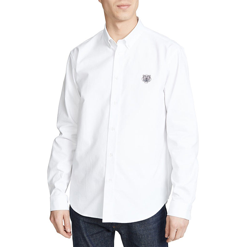 Men's KENZO Tiger Head Embroidered Business Casual Shirt White F965CH4001LD-01