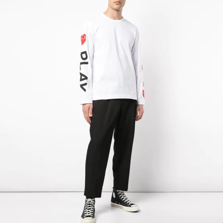 COMME des GARCONS PLAY L/S Printed Logos T-Shirt 61 'White' P1-T262-B21-1