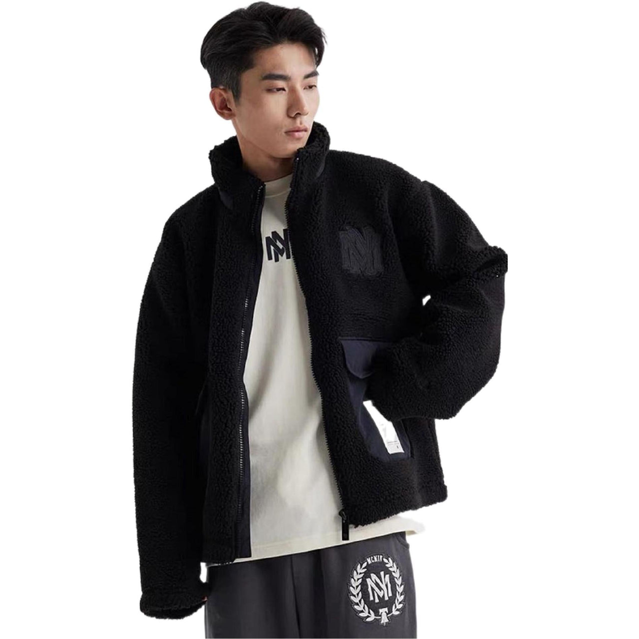 Mitchell & Ness Branded Sherpa Fleece Jacket 'Black' MNGMAWTOWJ022-BLK