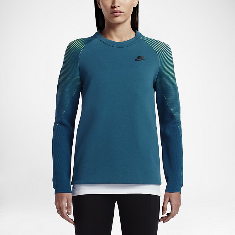 (WMNS) Nike Sportswear Tech Fleece Crew 'Green Abyss Black' 809538-301