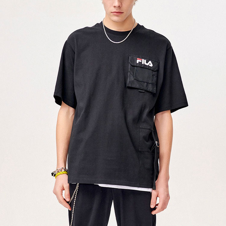 FILA FUSION Multiple Pockets Round Neck Pullover Short Sleeve Black T11M123106F-BK