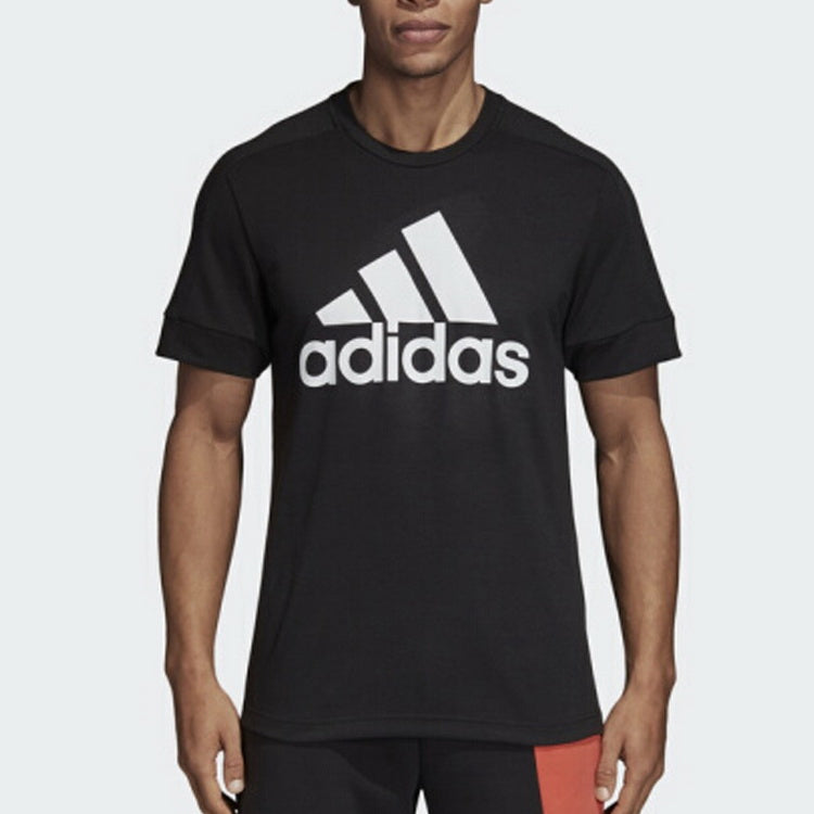 Men's adidas Large Logo Printing Round Neck Pullover Short Sleeve Black T-Shirt CY9874