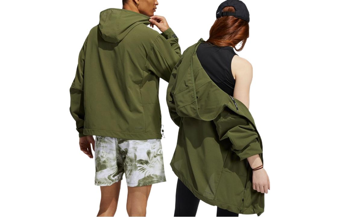adidas Solid Color Cardigan hooded track Jacket Green GM0674