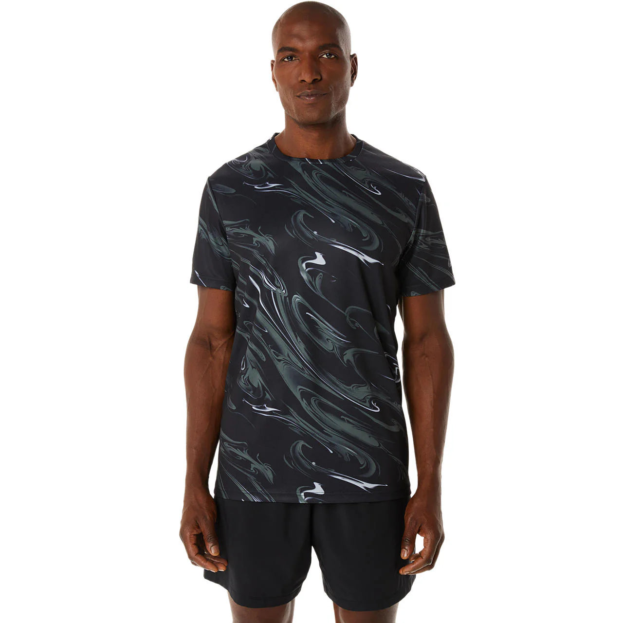 ASICS Suminagashi Motif Print Short Sleeve Top 'Black' 2031D775-001