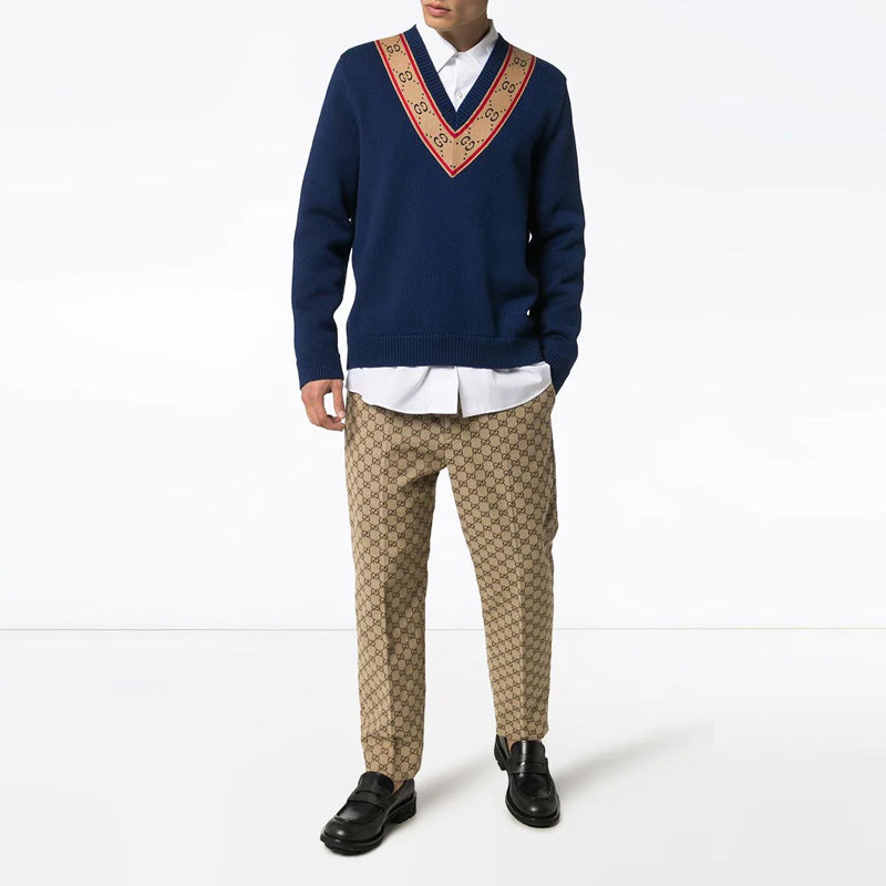 Gucci GG V-neck Wool Sweater 'Blue' 577089-XKAU0-4912