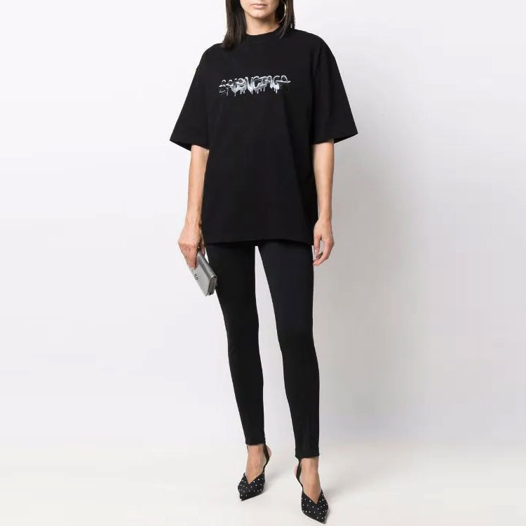 Balenciaga Slime Logo T-Shirt Medium-Fit 'Black' 612966TLVF11069