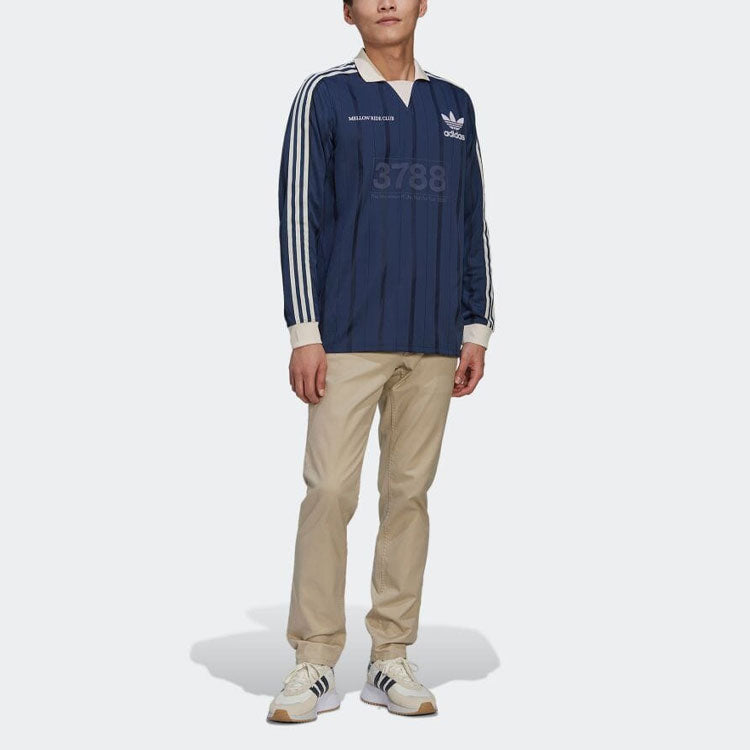 Men's adidas originals Stripe Logo Long Sleeves Blue Polo Shirt HN1676