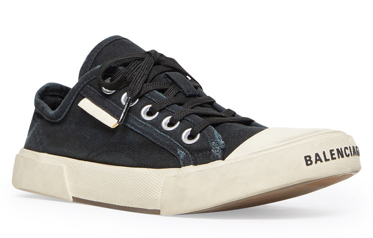 Balenciaga Paris Low Top Sneakers 'Black Destroyed Cotton and White Rubber' 688754W3RC21090