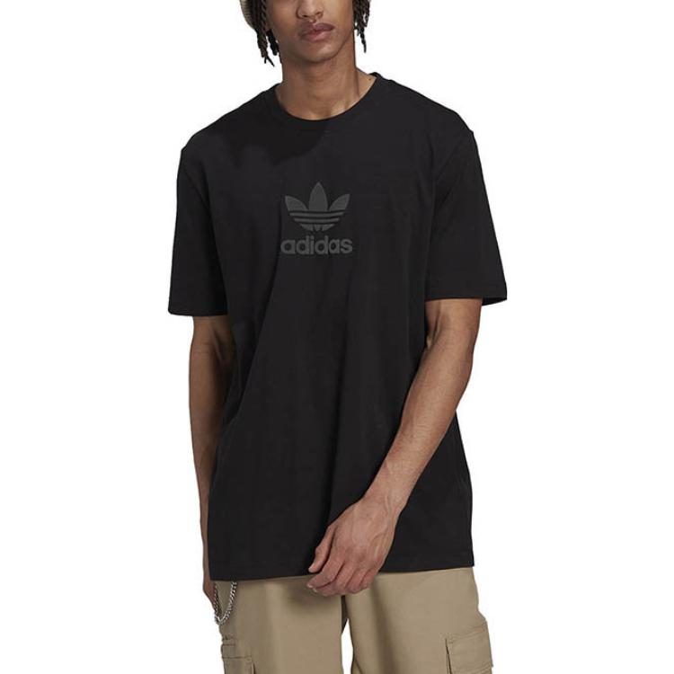 adidas originals Solid Color Logo Round Neck Short Sleeve Black HS8893