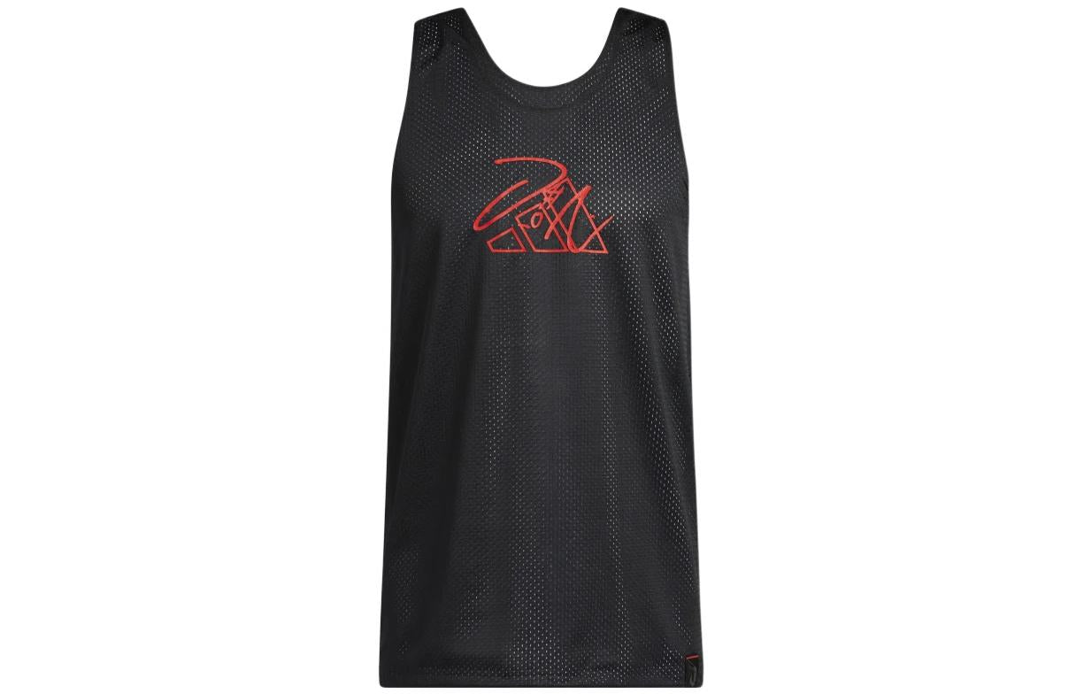 Men's adidas Geometry Pattern Logo Printing Straight Sports Black Vest HE6377