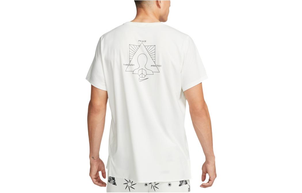 Men's Nike Yoga Dri-FIT Solid Color Back Pattern Printing Round Neck Training Sports Short Sleeve White T-Shirt DM8142-133
