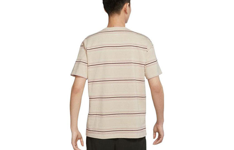 Men's Nike Logo Embroidered Stripe Round Neck Short Sleeve Beige T-Shirt DQ1117-206