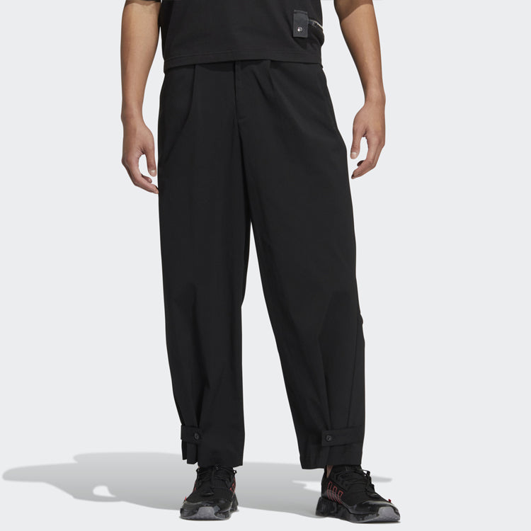 Men's adidas originals Speed Track P Solid Color Zipper Buckle Casual Pants/Trousers Black HU1235