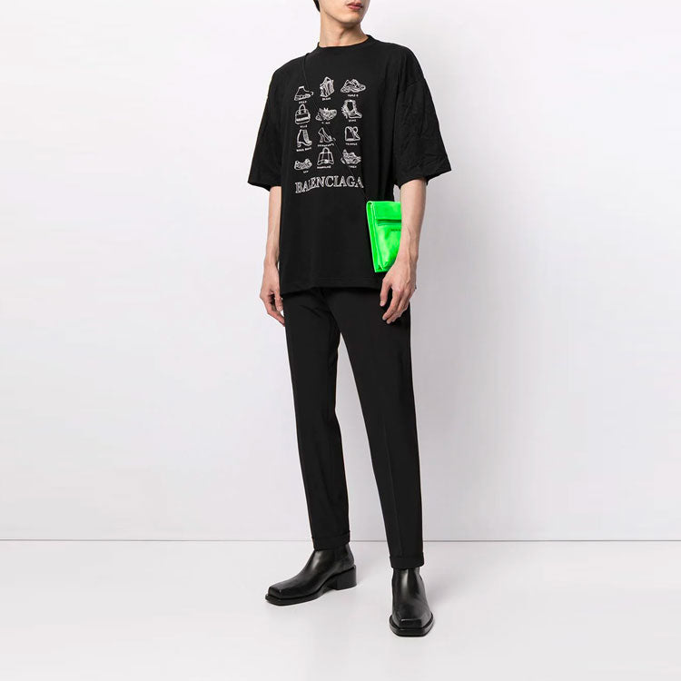 Men's Balenciaga SS21 Casual Printing Large Short Sleeve Black 641614TJV801070
