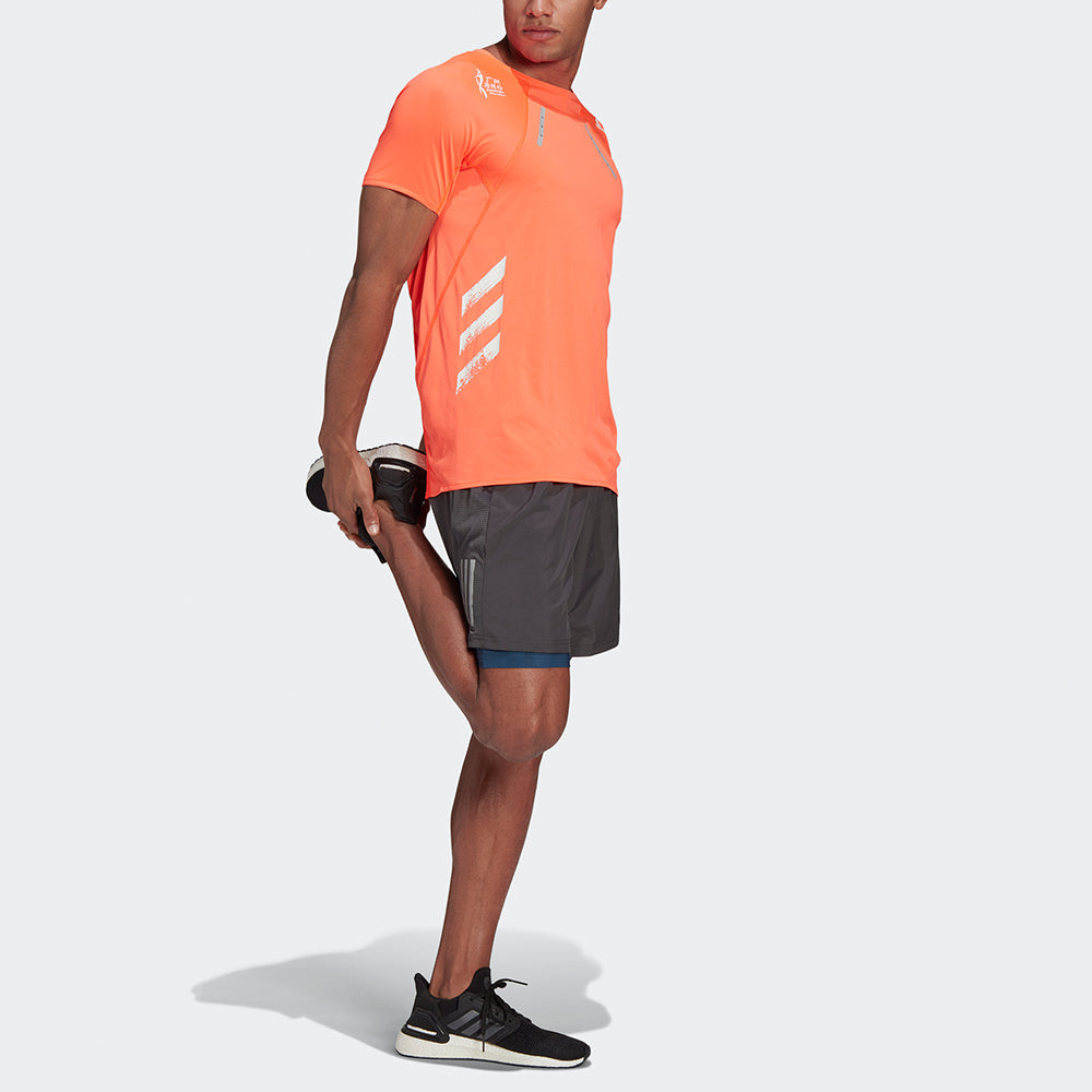 adidas Gzm Htd Tee M Marathon Running Sports Splicing Round Neck Short Sleeve Red Fluorescence GV1327