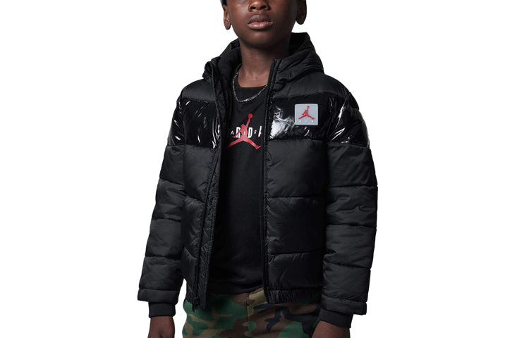 (GS) Air Jordan Bold Stripe Puffer Jacket 'Black' DC0037-010