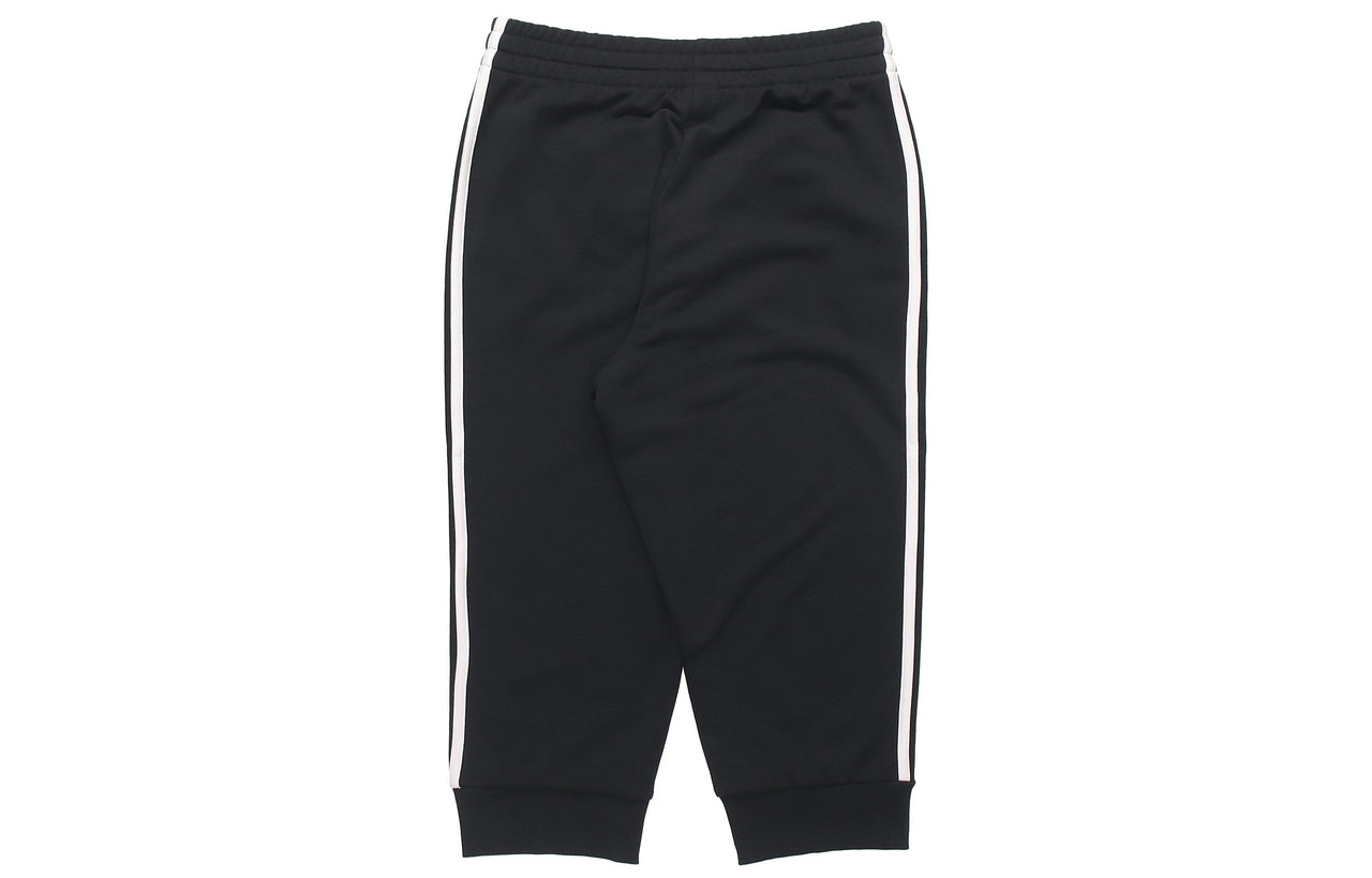 adidas M 3s Ft Tc 34pt Logo Embroidered Stripe Knit Bundle Feet Cropped Pants Black GK8987