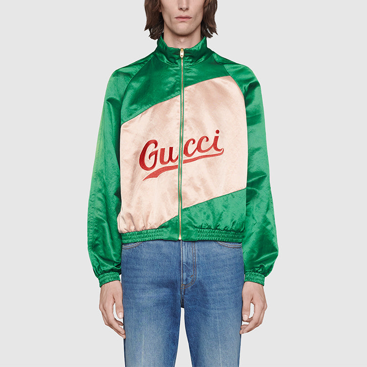 Gucci Letter Logo Printed Color Matching Collar Jacket For Men Green/White 618900-ZAEOH-3262