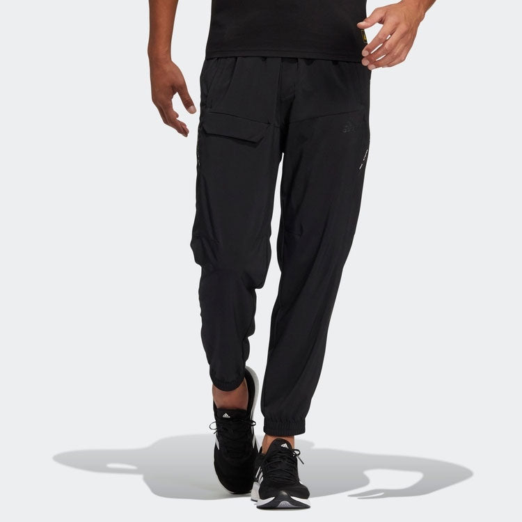 Men's adidas Solid Color Big Pocket Bundle Feet Casual Sports Pants/Trousers/Joggers Black HE9936