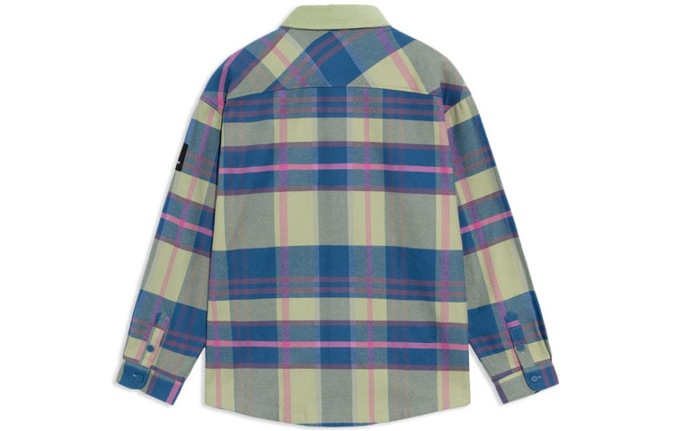 Li-Ning BADFIVE Sports Basketball Series Plaid Loose Fleece Lined Shirt 'Green Blue' ASHS005-3