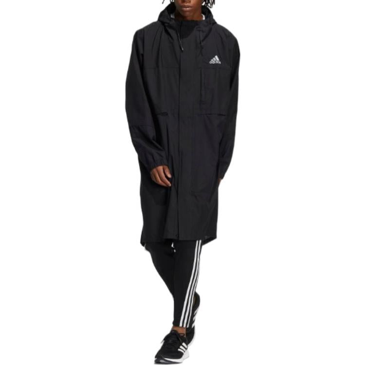 Men's adidas Casual Sports Solid Color mid-length hooded Windbreaker Black HD0041