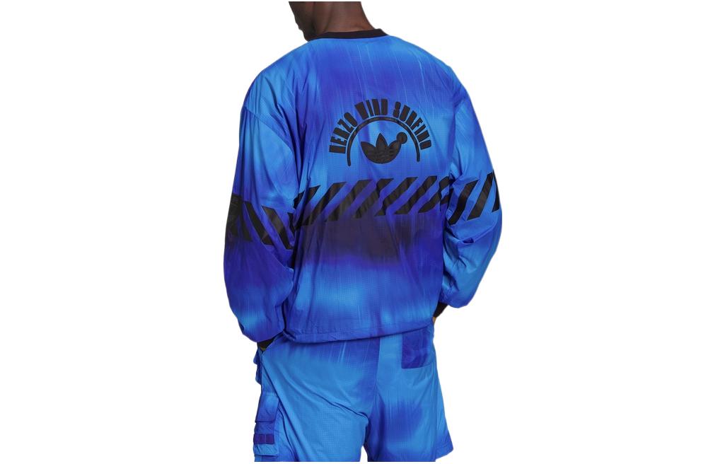 Men's adidas original Logo Pattern Printing Round Neck Pullover Long Sleeves Blue HD4808
