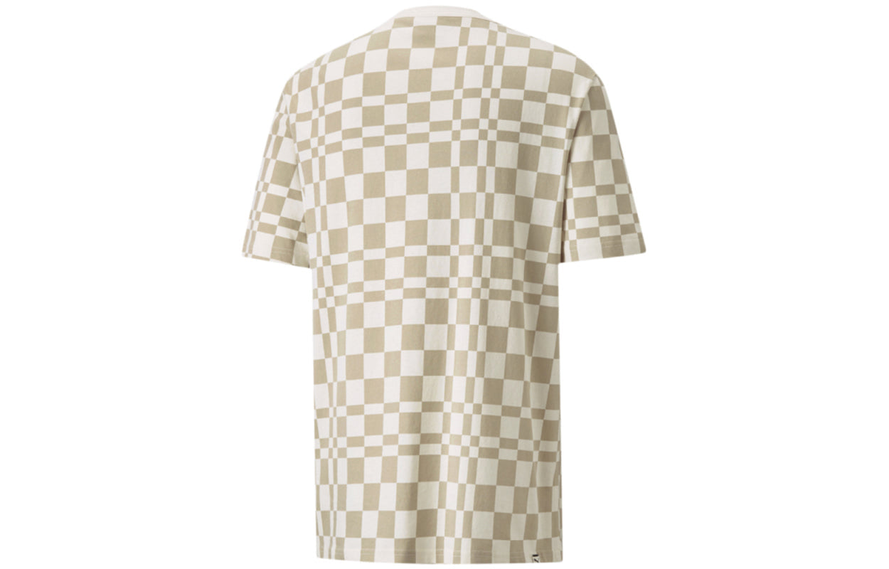PUMA Contrasting Colors Sports Plaid Round Neck Short Sleeve Khaki 533033-42