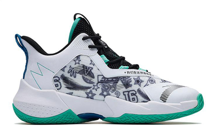 (GS) ANTA Mid Top Basketball Shoes 'White Black Green' 312231117-2