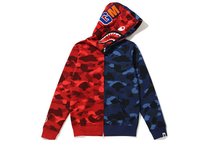 A Bathing Ape Shark Camo Full Zip Hoodie 'Red Blue' 0ZXSWW115501E