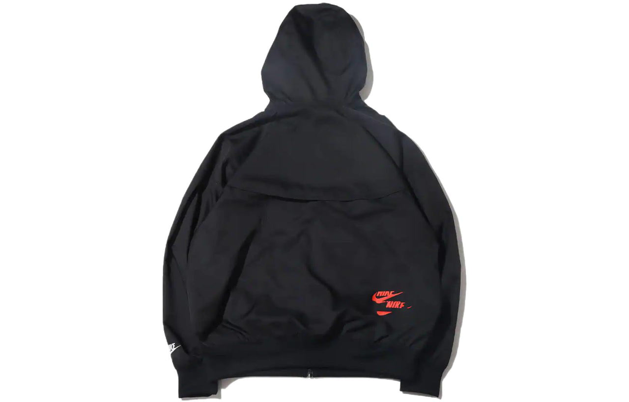 Nike Sportswear Sport Logo Printing Woven Breathable Hooded Jacket 'Black Blue' DM6868-010