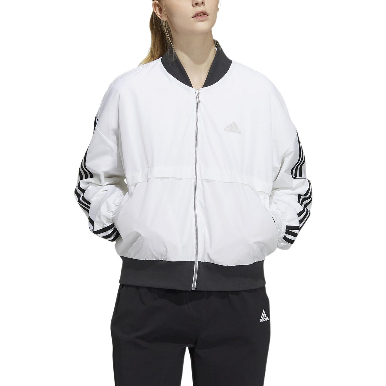 (WMNS) adidas Stripe Colorblock Logo Printing Zipper Casual Long Sleeves Jacket White H09760