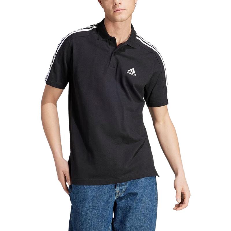 adidas Essentials Piqu Embroidered Small Logo 3-Stripes Polo Shirts 'Black' IC9310