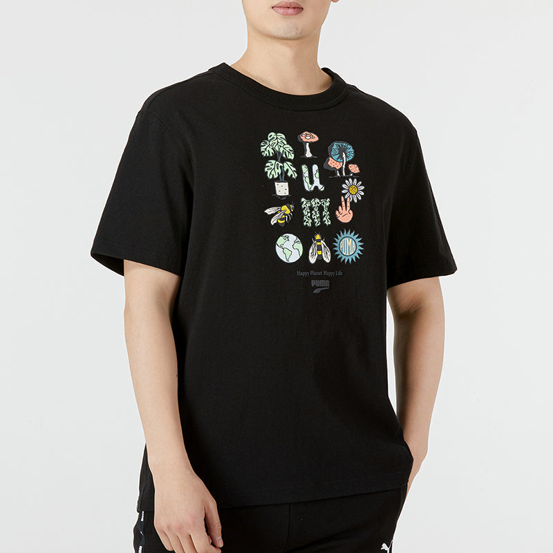 PUMA Downtown Graphic Tee Funny Printing Round Neck Short Sleeve Black 535400-01