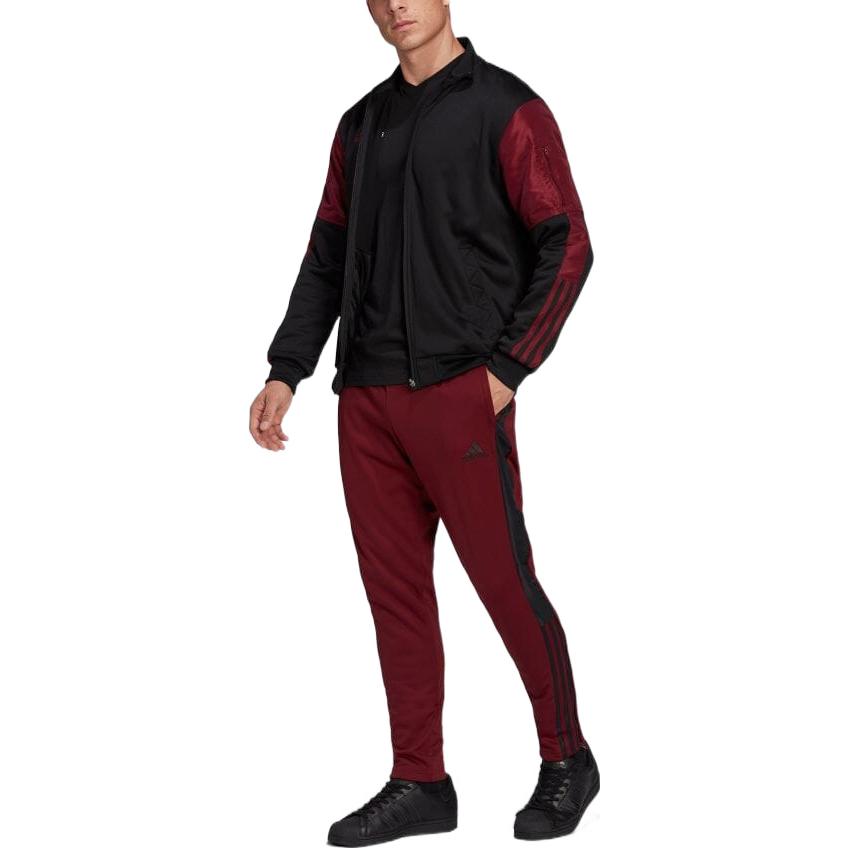 Men's adidas Casual Sports Stripe Colorblock Zipper Long Sleeves Japanese Version Black Jacket H60011