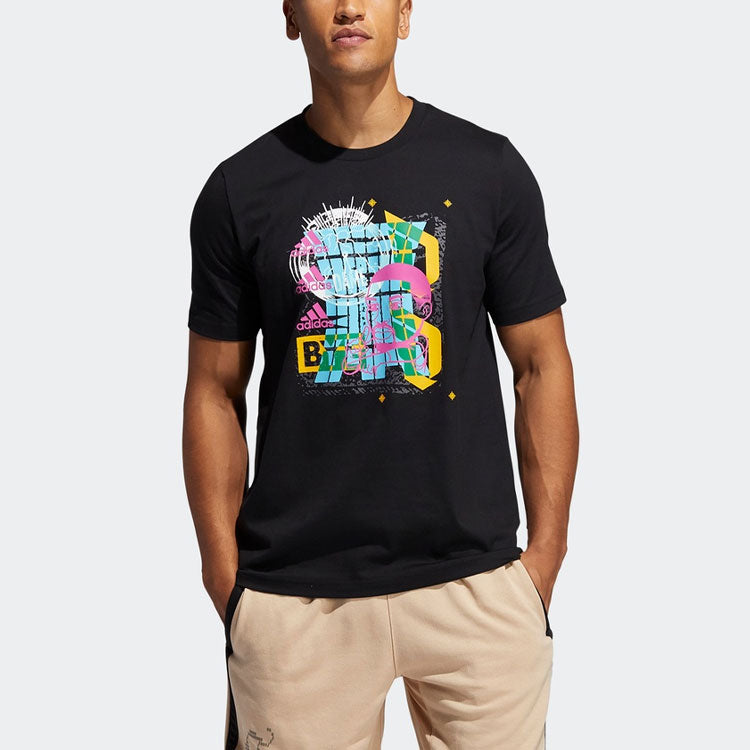 adidas Dame Avatar Bye Lillard Basketball Sports Cartoon Printing Loose Round Neck Short Sleeve Black GP3432