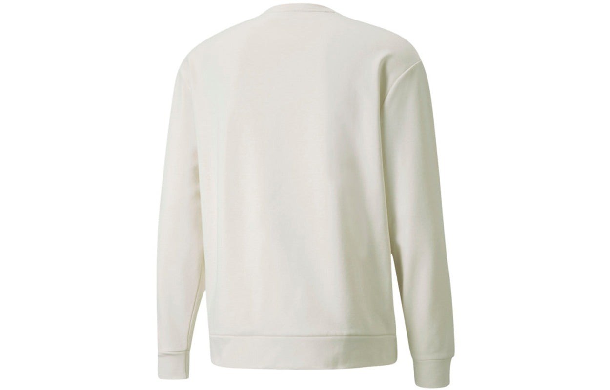 Men's PUMA Winterized Crew Logo Solid Color Fleece Lined Sports Knit Round Neck Pullover White 846545-73
