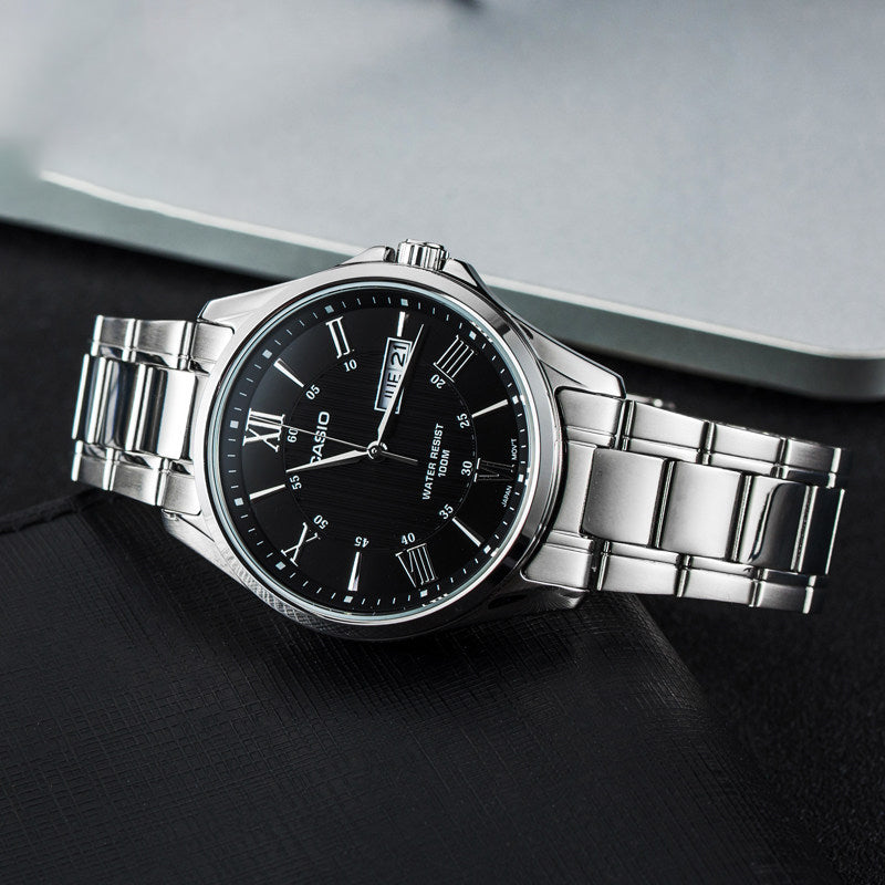 CASIO Waterproof Stainless Steel Strap Mens SilverBlack Analog MTP-1384D-1A