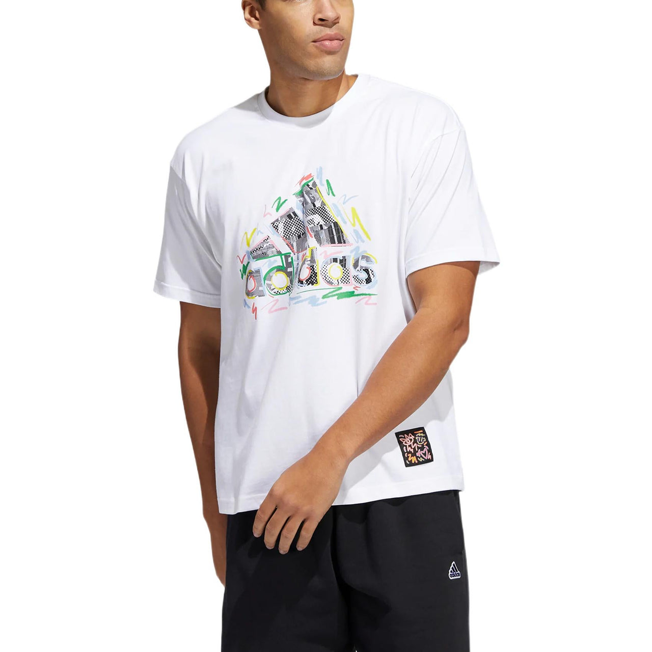 Men's adidas Alphabet Logo Multi-Color Printing Short Sleeve White T-Shirt HC4456