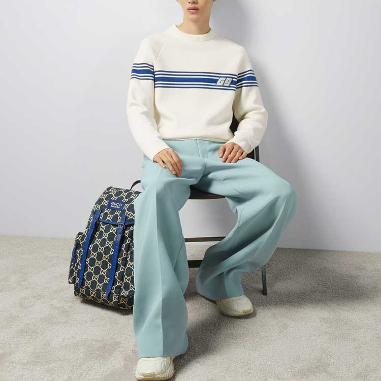 Gucci Knit Wool Sweater With Square GG 'Ivory Blue' 763398-XKDO1-9174